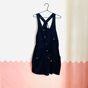 Elevenses by Anthropologie Navy Blue Sleeveless Romper with brass detail